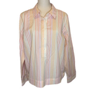 Women's Talbots XL Striped Button Down Pull Over Shirt White Yellow Pink No Iron
